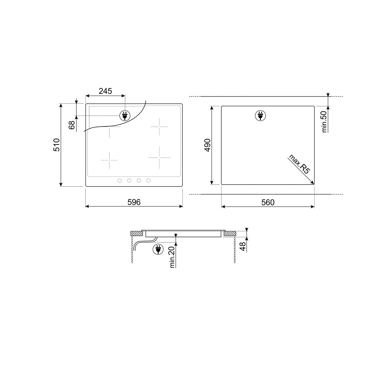 Placa vitrocerámica Smeg 4 zonas de cocción - P864AO Antracita-2