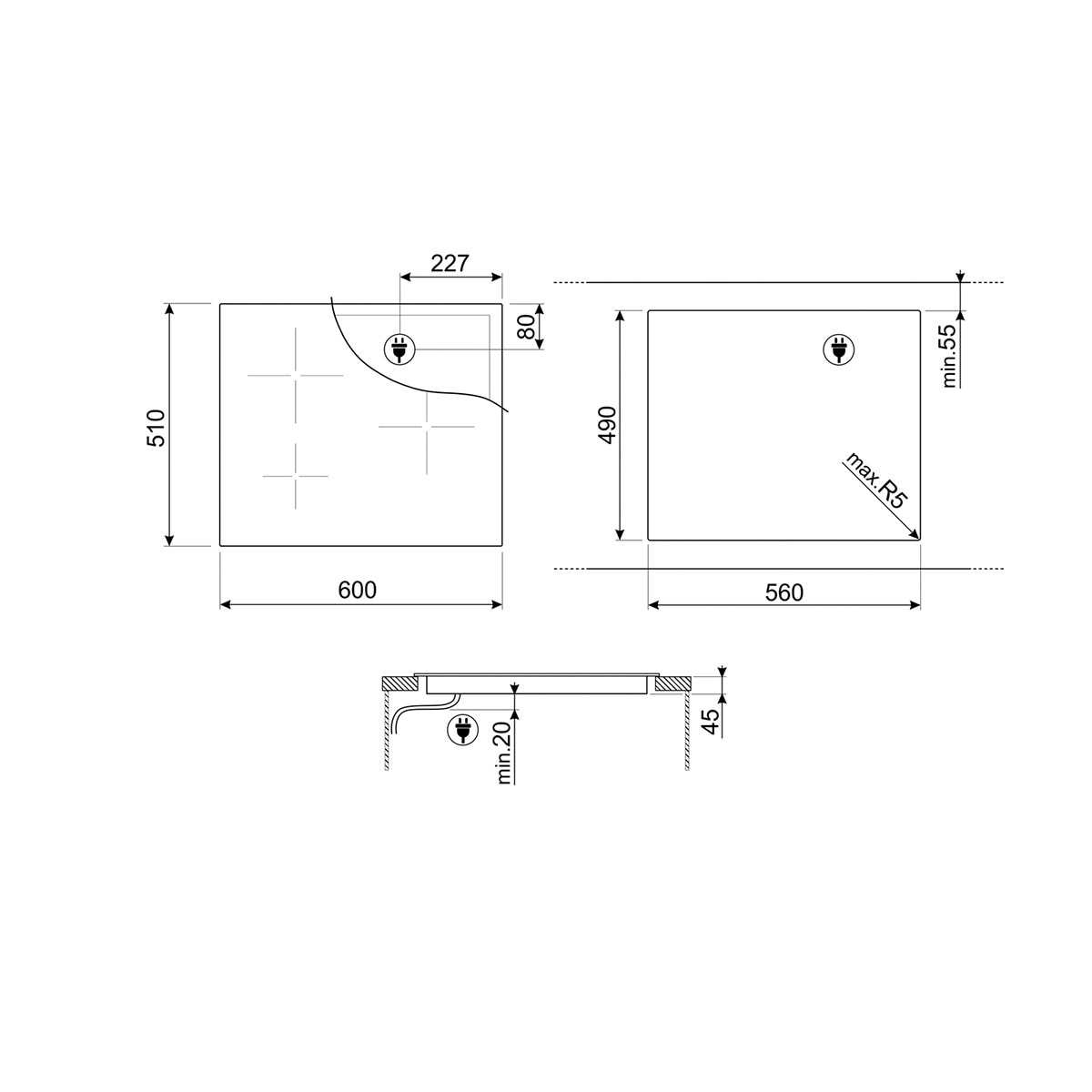 Placa inducción Smeg 3 zonas de cocción - SI7633B Negro-3