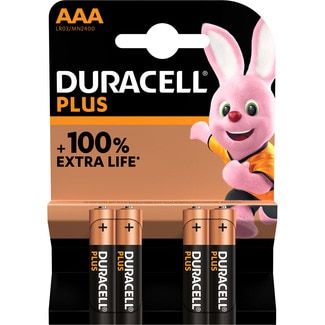 Plus pilas AAA alcalinas, 1.5 Voltios, pila LR03 MX2400 blister 4 unidades - Duracell