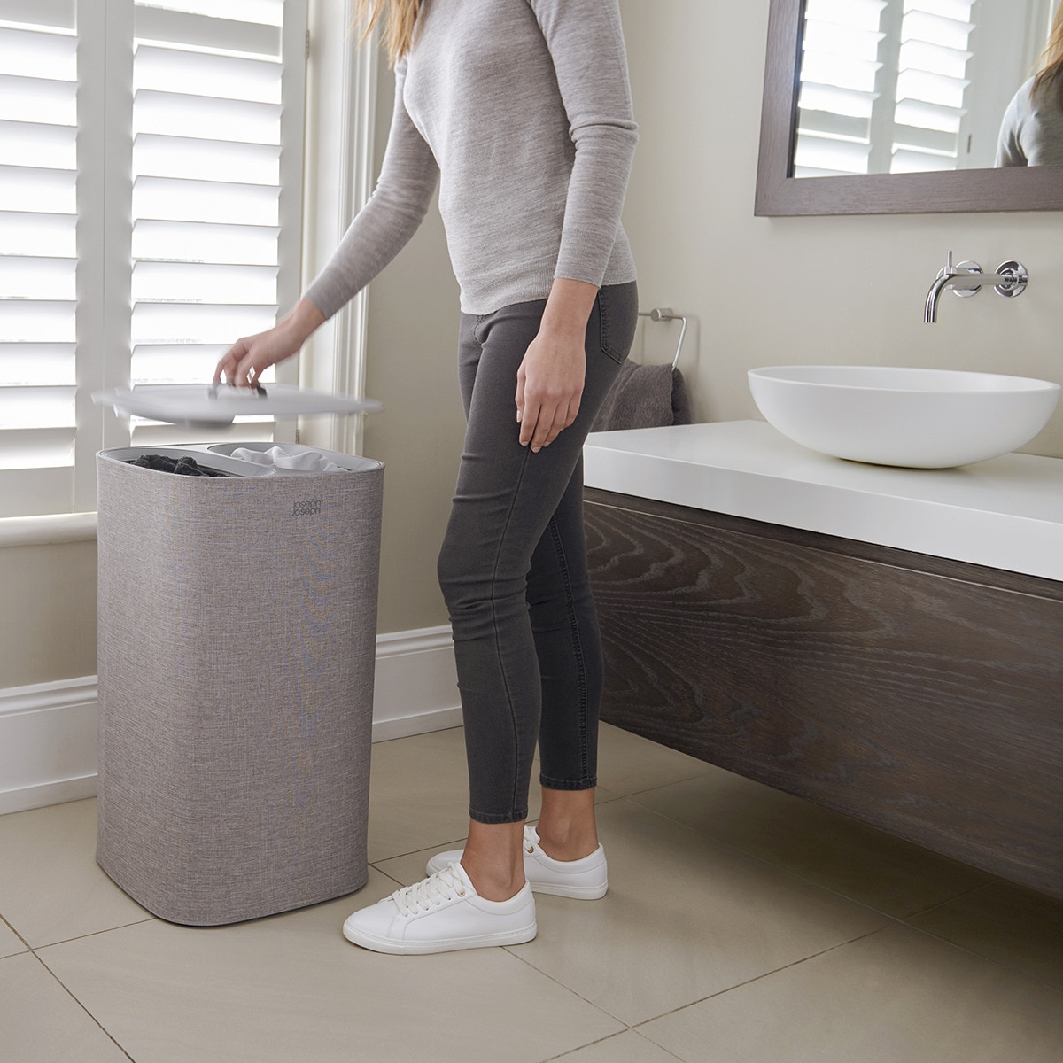 Cesto de Roupa com Separador Total Cinzento-21