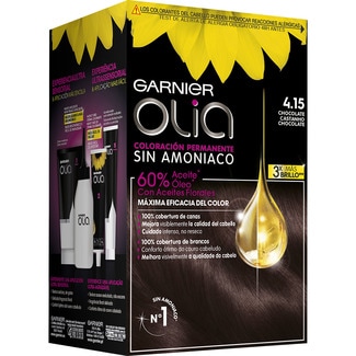 tinte Chocolate Castaño Tiramisú nº 4.15 coloración permanente con aceites florales caja 1 unidad sin amoniaco - Garnier Olia