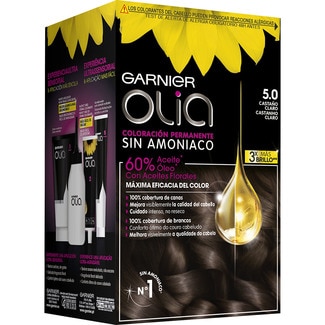 tinte Castaño Claro nº 5.0 coloración permanente con aceites florales naturales caja 1 unidad sin amoniaco - Garnier Olia
