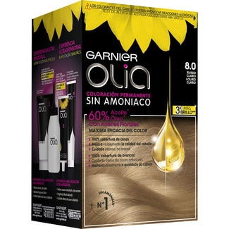 tinte Rubio Claro nº 8.0 coloración permanente con aceites florales naturales caja 1 unidad sin amoniaco - Garnier Olia
