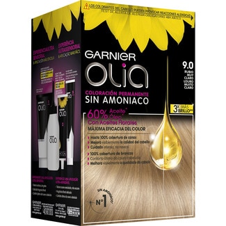 tinte Rubio Muy Claro nº 9.0 coloración permanente con aceites florales naturales caja 1 unidad sin amoniaco - Garnier Olia