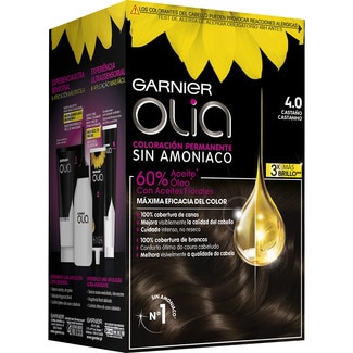 tinte Castaño nº 4.0 coloración permanente con aceites florales naturales sin amoniaco caja 1 unidad - Garnier Olia