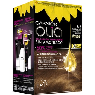 tinte Rubio Oscuro Dorado nº 6.3 coloración permanente con aceites florales naturales caja 1 unidad sin amoniaco - Garnier Olia