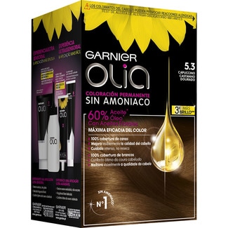 tinte Capuccino Castaño Dorado nº 5.3 coloración permanente con aceites florales naturales caja 1 unidad sin amoniaco - Garnier Olia