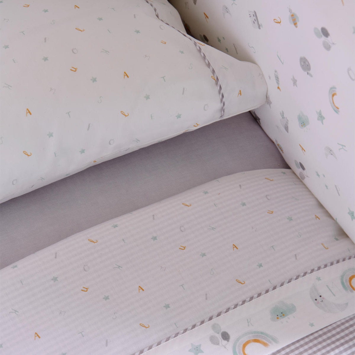 Funda Nórdica reversible Cotton Juice Baby Home Abecedario gris (disponible en varias medidas) Gris-9