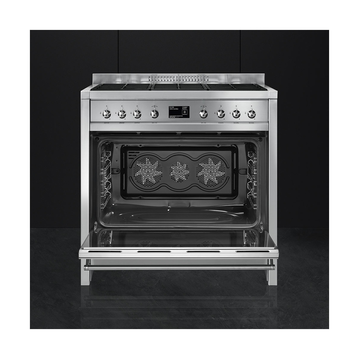 Cocina compacta Smeg 90 cm, placa de gas 6 quemadores, horno y cajón - A1-9 Acero Inox-4