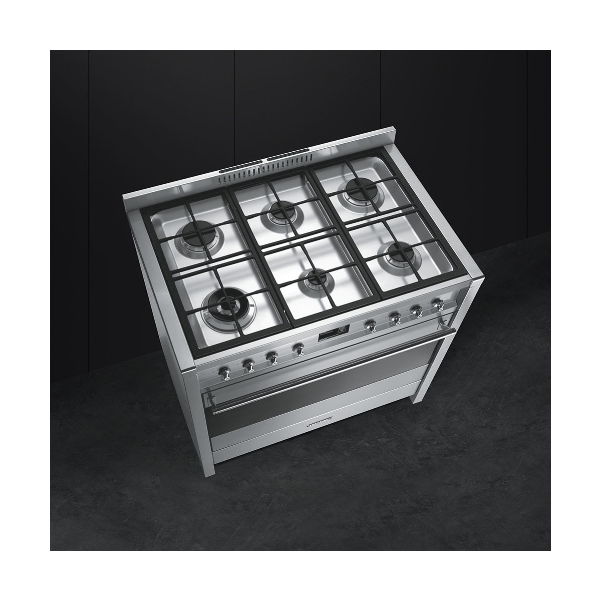 Cocina compacta Smeg 90 cm, placa de gas 6 quemadores, horno y cajón - A1-9 Acero Inox-3