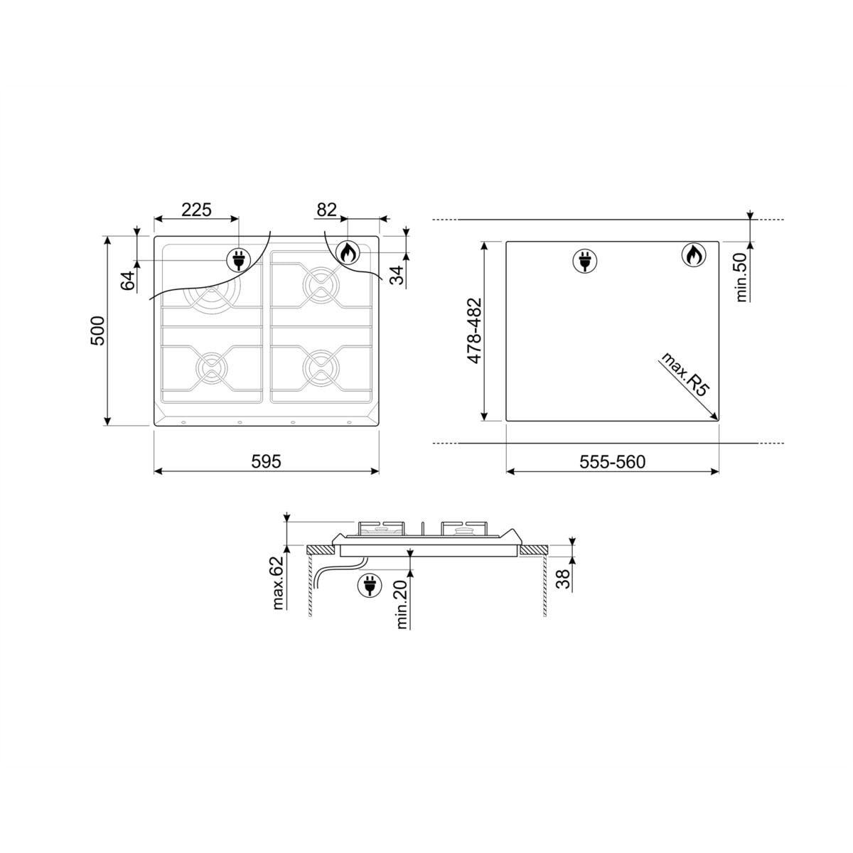 Placa gas Smeg 4 quemadores - SRV864POGH Crema-4