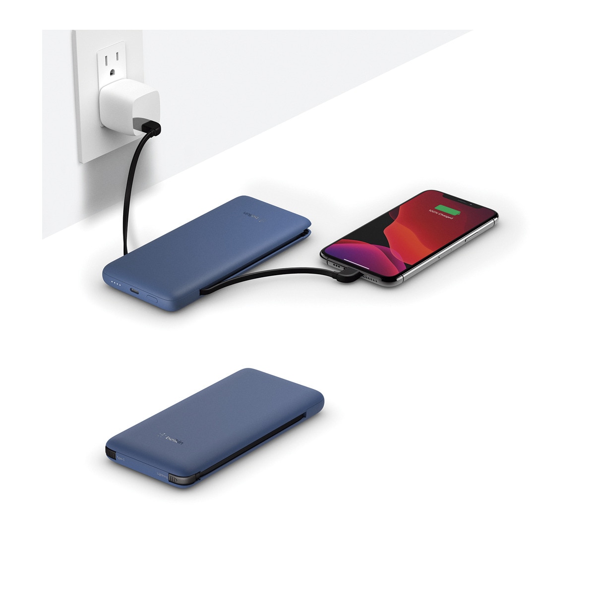 Power Bank Belkin USB-C - Lightning 10K con cables integrados Azul-6