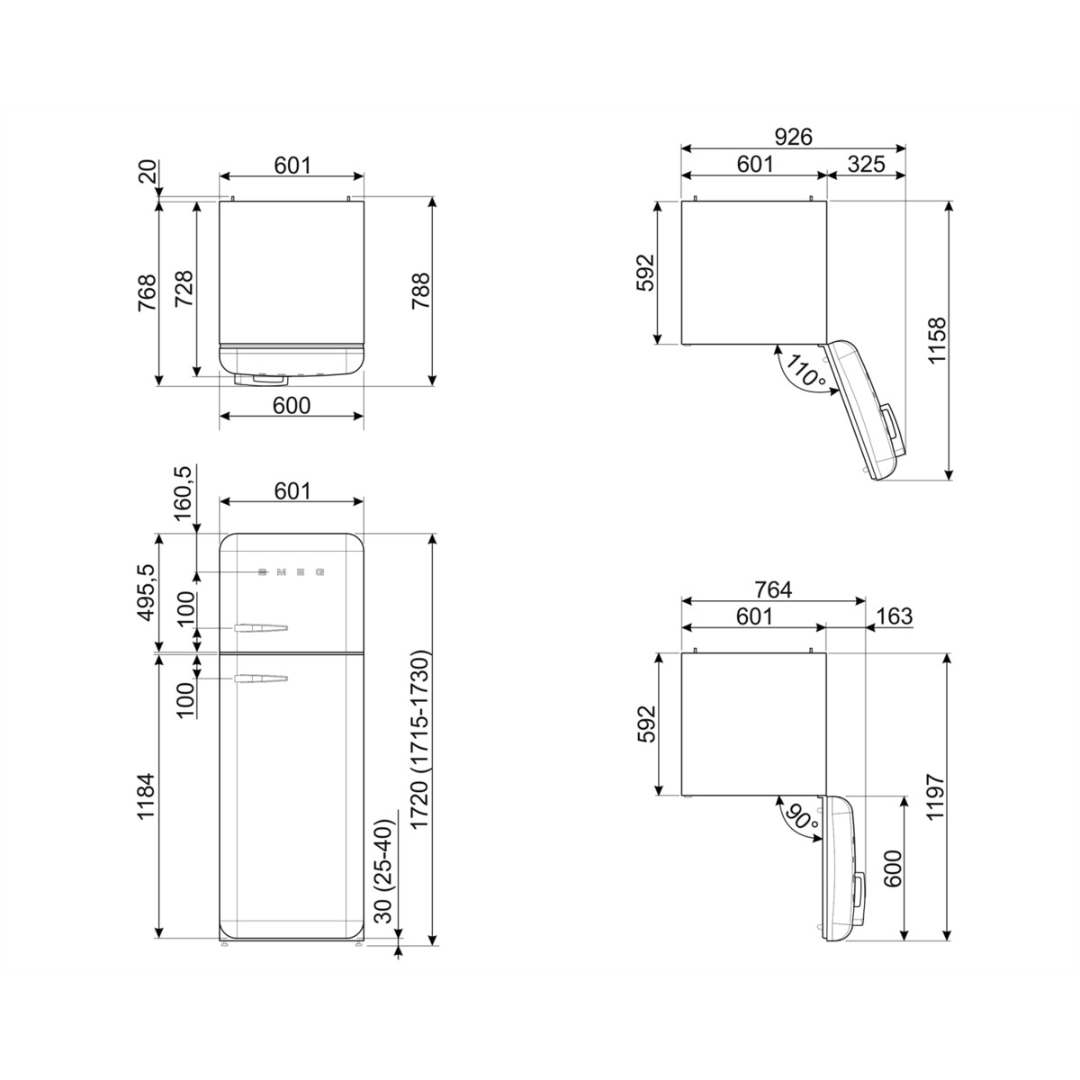 Frigorífico 2 puertas Smeg apertura derecha - FAB30RLI5 Verde manzana-2
