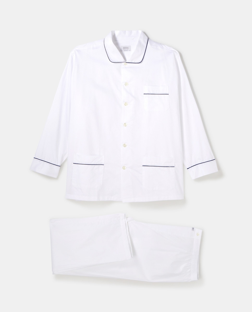 Pijama comprido de homem Mirto de tecido liso branco tamanhos grandes Branco-3
