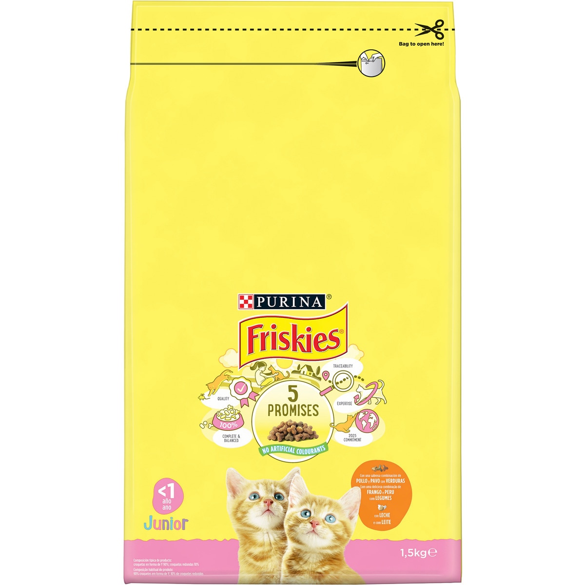 Ração para Gatinho com Frango, Leite e Legumes embalagem 1,5 kg