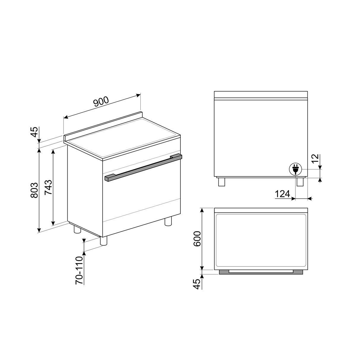 Cocina compacta  Smeg 90 cm, placa inducción 5 zonas y horno - CPF9IPBL Negro-2