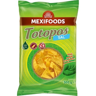 totopos nachos de maíz fritos sabor natural sin gluten bolsa 300 g - Mexifoods