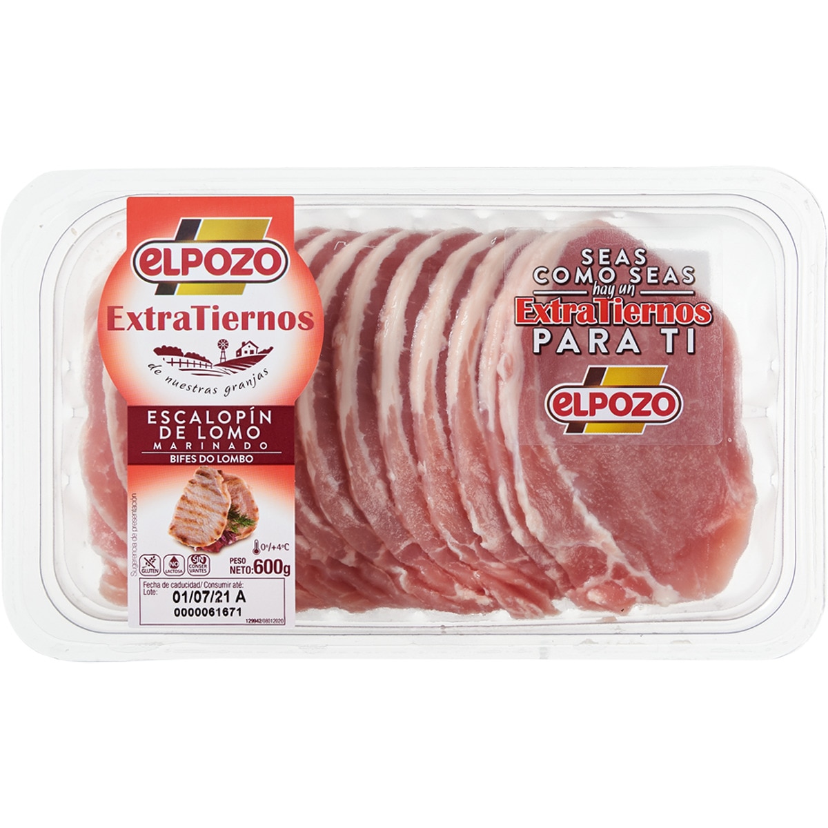 Escalopes de Lombo de Porco Extra Tenros sem Glúten e sem Lactose embalagem 600 g