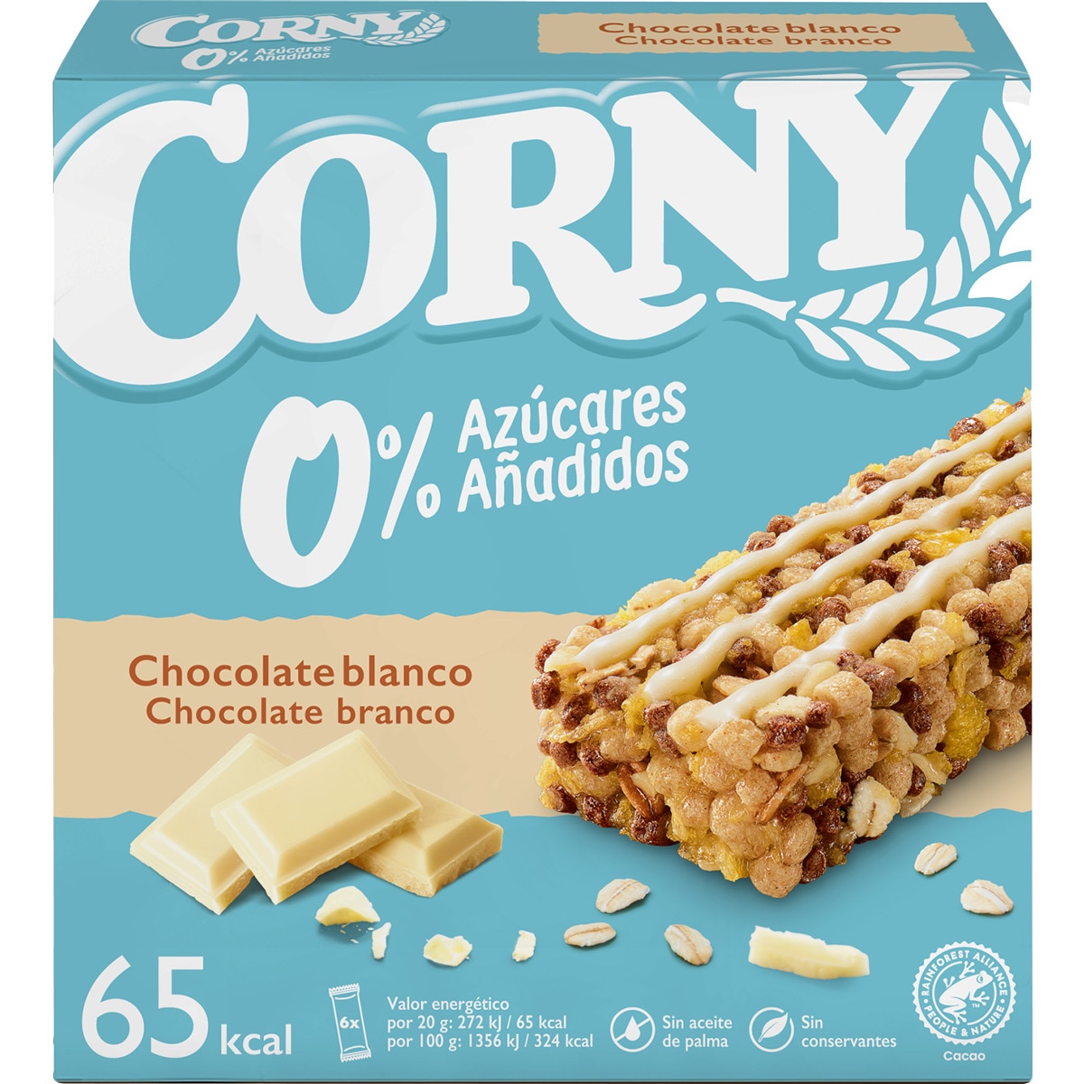 Barras de Cereais com Chocolate Branco 0% Açúcares Adicionados Pack 6 embalagem 120 g