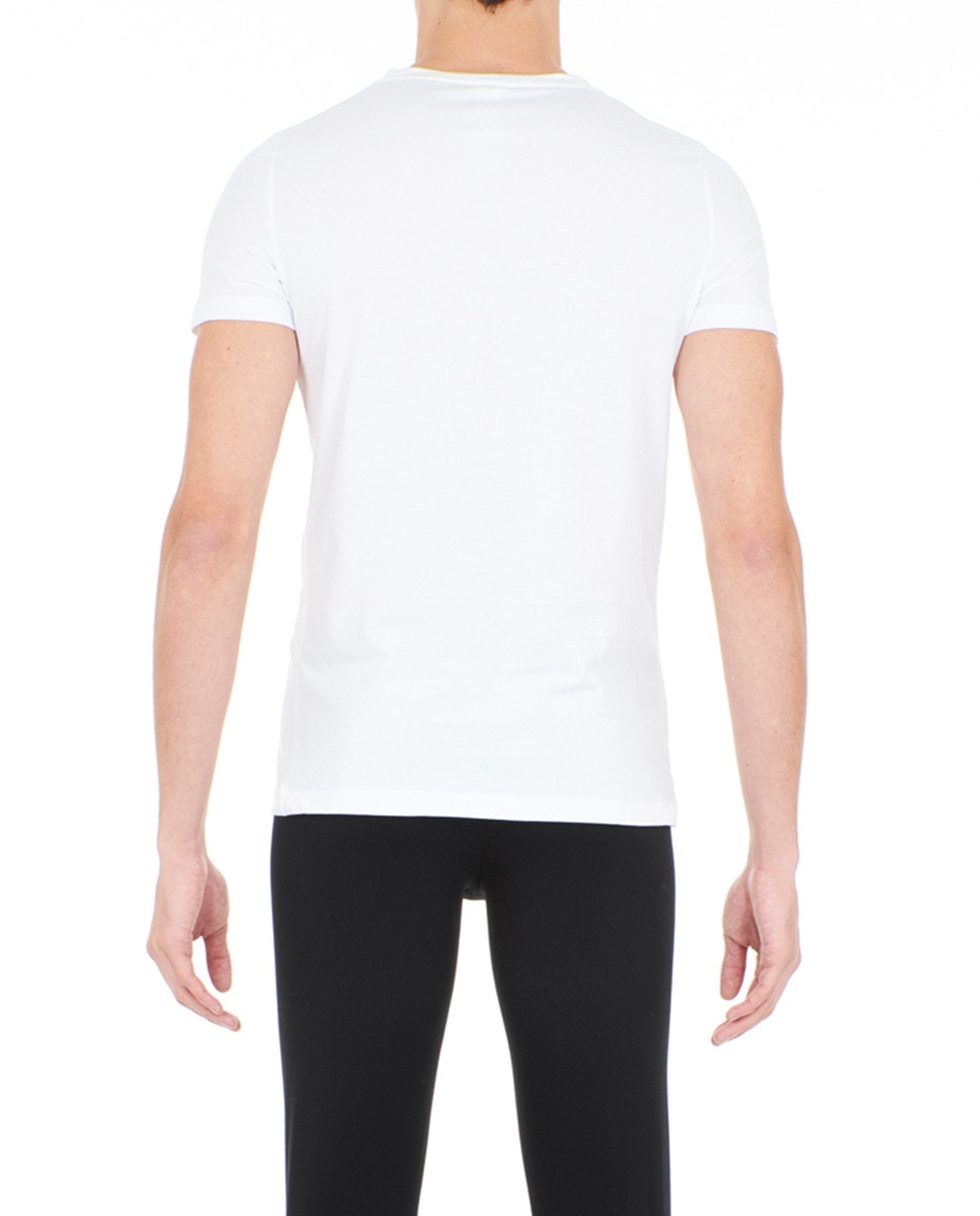 Camisola interior de algodão branca com manga curta Branco-2