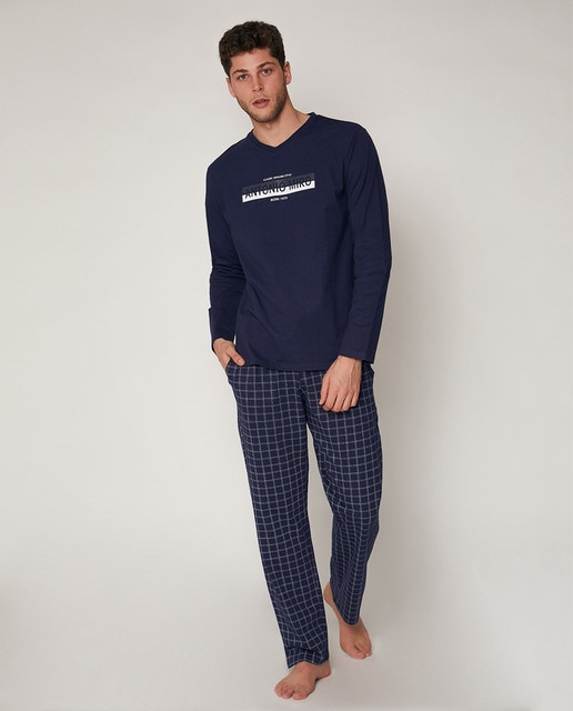 Pijama largo de hombre de punto azul · Admas · El Corte Inglés