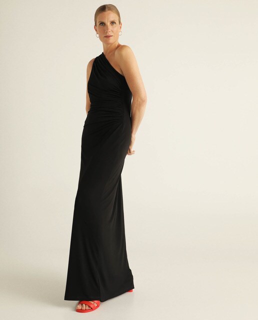 Vestido largo asimétrico drapeado · Woman Fiesta El Corte Inglés · El Corte  Inglés