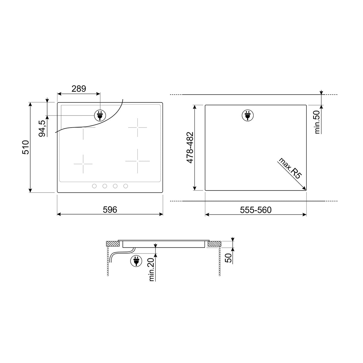 Placa inducción Smeg 4 zonas de cocción - SI964PM Crema-2