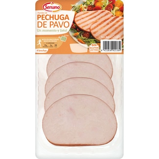 fiambre de pechuga de pavo 4  lonchas sin gluten sin lactosa envase 200 g - Serrano