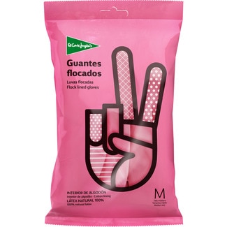 guantes flocados de látex rosa talla mediana con el interior de algodón paquete 1 unidad - El Corte Ingles