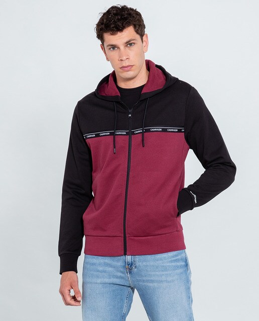 Sudadera de hombre granate con capucha y cierre cremallera · Calvin Klein ·  El Corte Inglés