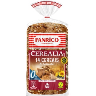 Pão de Forma Cerealia 14 Cereais e Sementes 0% Açúcares Adicionados Vegan sem Lactose embalagem 435 g - Panrico