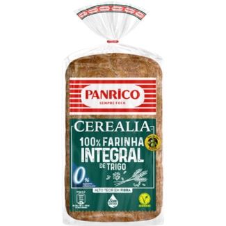 Pão de Forma Cerealia 100% Farinha Integral 0% Açúcares Adicionados Vegan sem Lactose embalagem 385 g - Panrico