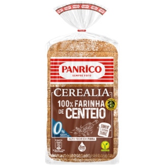 Pão de Forma Cerealia 100% Farinha de Centeio 0% Açúcares Adicionados Vegan sem Lactose embalagem 400 g - Panrico