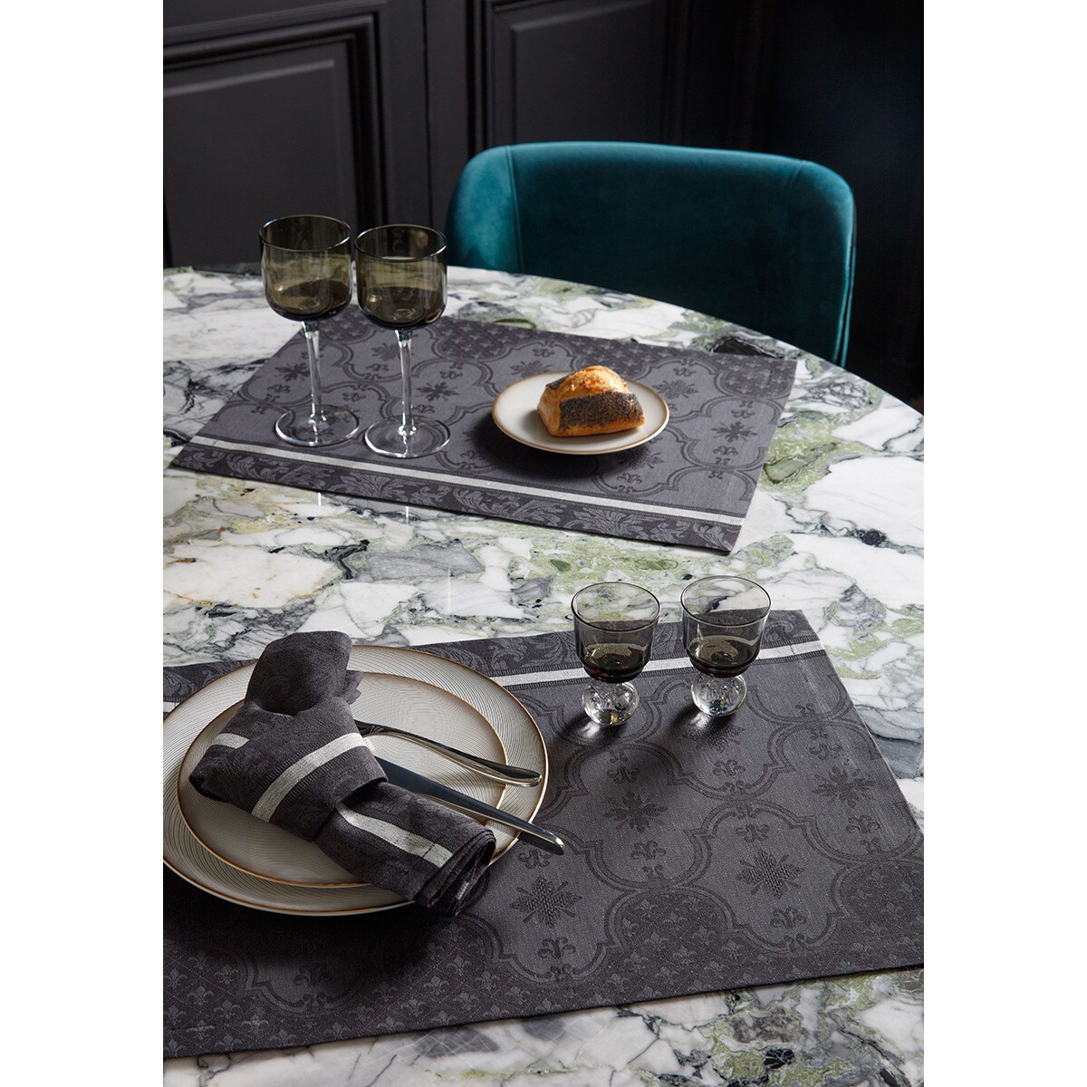 3 Servietts/sets De Table Le Jacquard Français – Modèle SARI PAVOT, Tons Bleus, Coton
