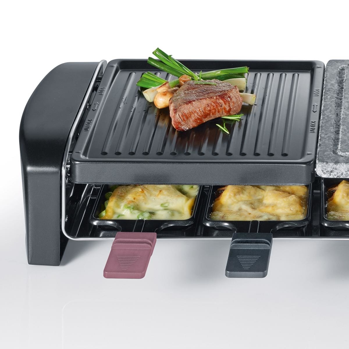 Grelhador Raclette Severin RG 9645 de 1400 W com 2 Zonas Grelha Antiaderente e Pedra Natural - Preto Preto-3