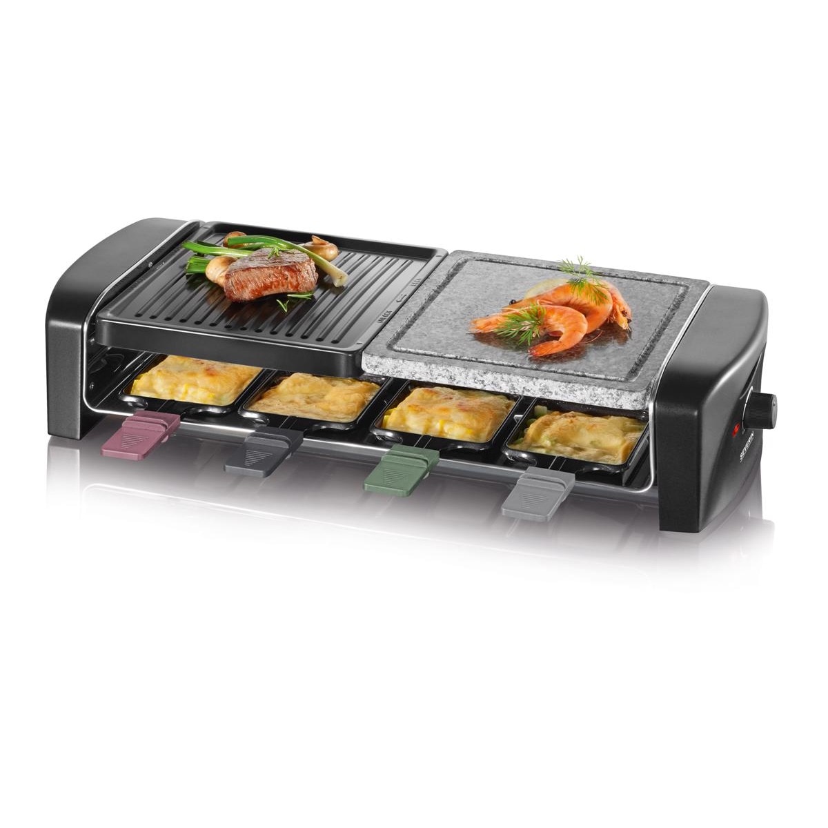 Grelhador Raclette Severin RG 9645 de 1400 W com 2 Zonas Grelha Antiaderente e Pedra Natural - Preto Preto-2