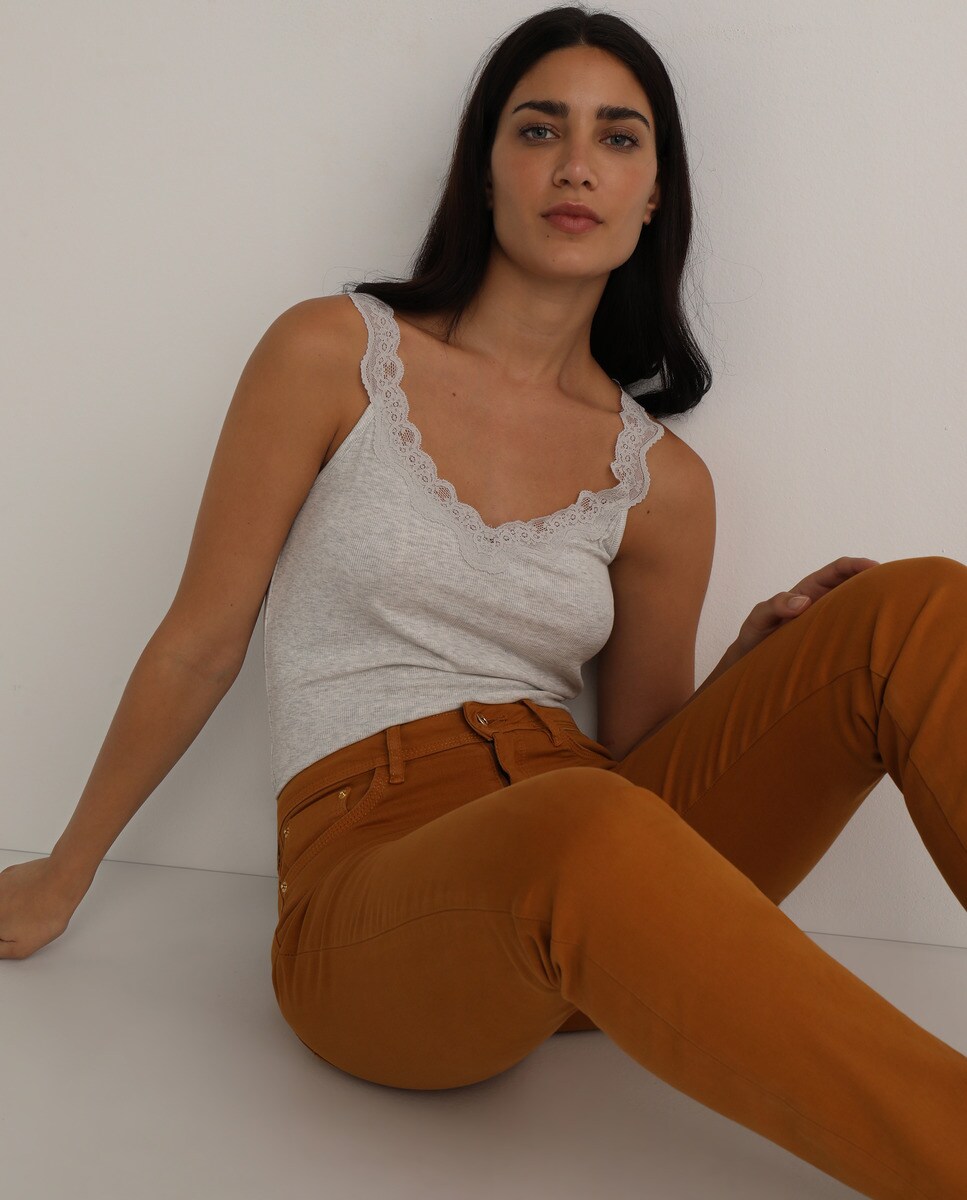 Camiseta lencera de mujer canalé · Woman El Corte Inglés · El Corte Inglés