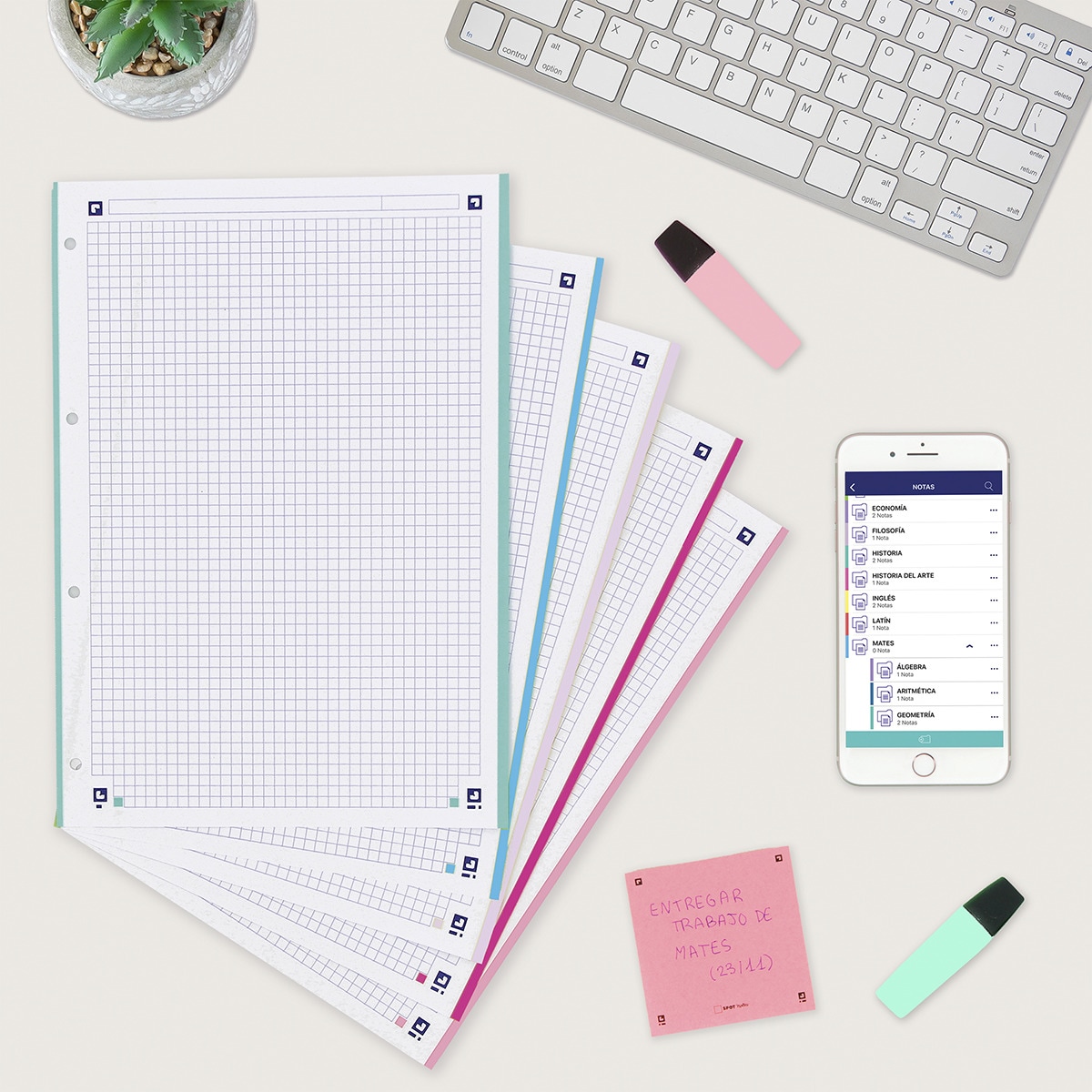 Recambio 100+20 Hojas Paquete A4 5X5 Oxford 5 Colores Banda Pastel - Promo Blanco-3