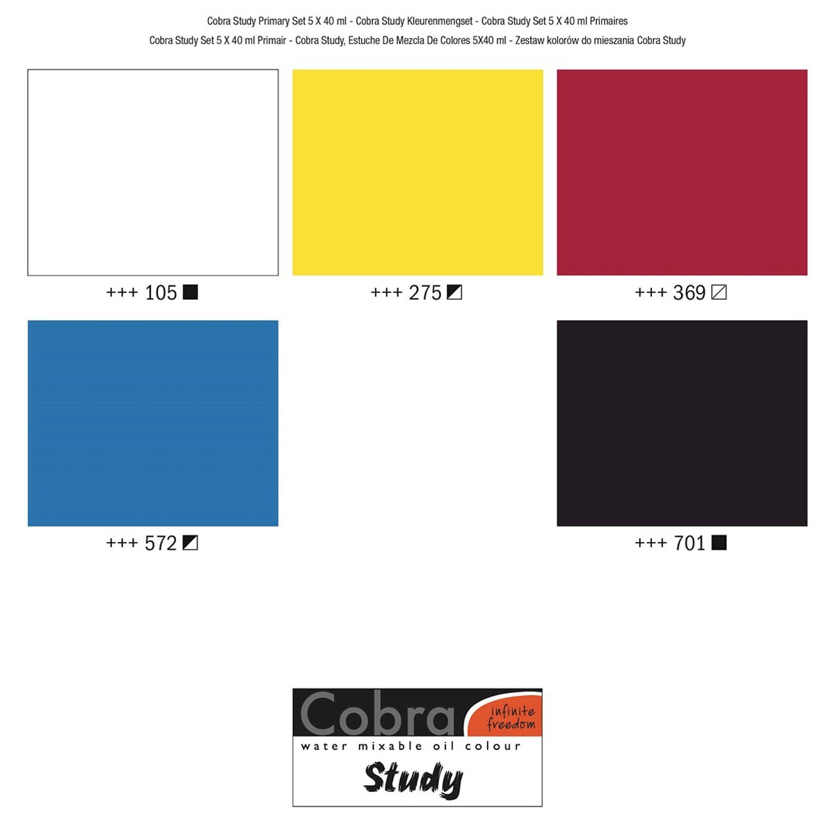 Set de 5 Tubos de Óleo Cobra Study Miscible con Agua Cólores Básicos de 40 Ml Cobra Multicolor 2