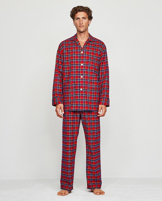 Pijama largo de hombre franela de cuadros rojo · Mirto · El Corte Inglés
