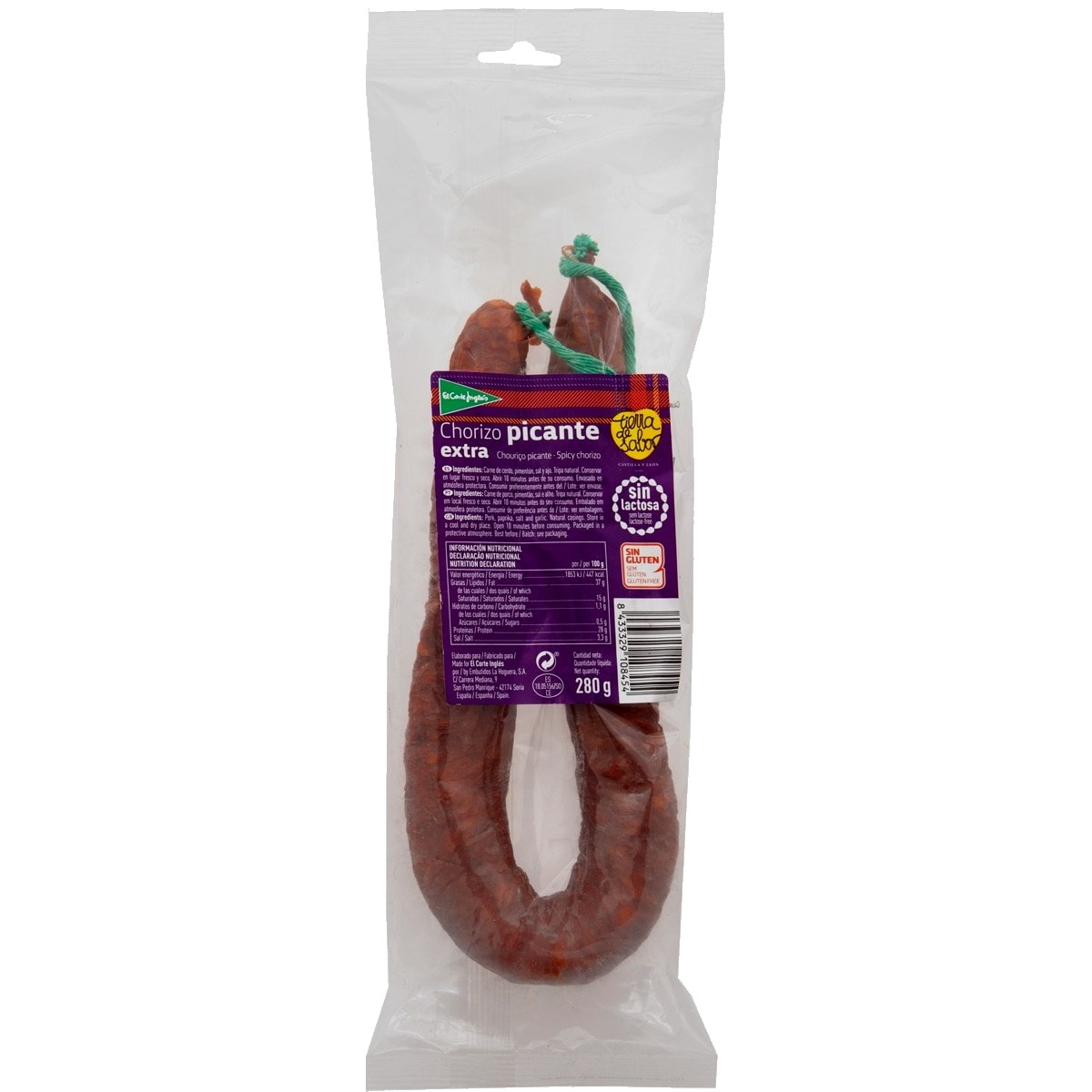 Chouriço Picante Extra sem Lactose e sem Glúten embalagem 280 g