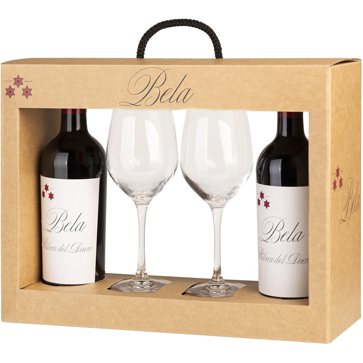vino tinto roble DO Ribera del Duero Estuche 2 botellas 75 cl + dos copas