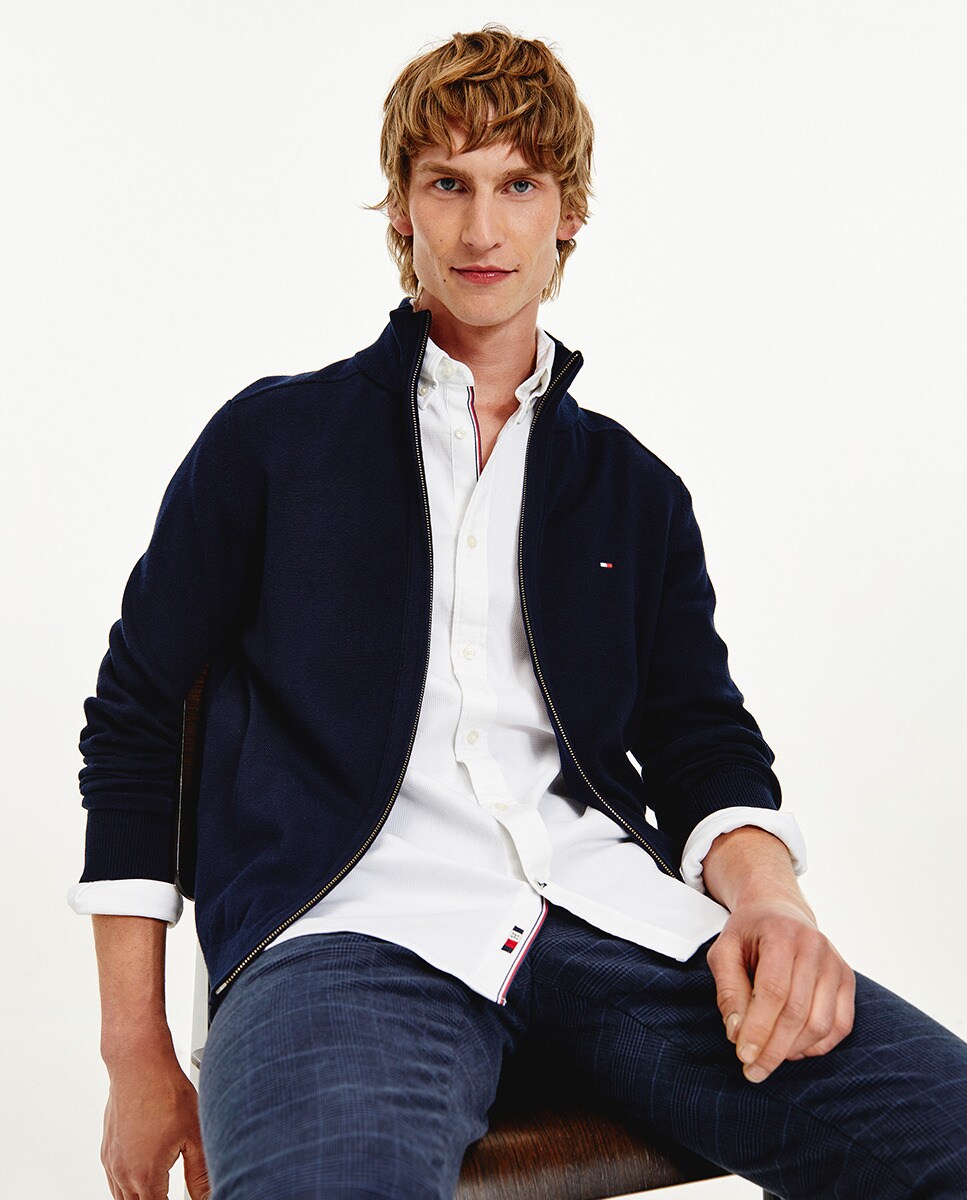 Chaqueta de punto de hombre azul con cierre de cremallera · Tommy Hilfiger  · El Corte Inglés