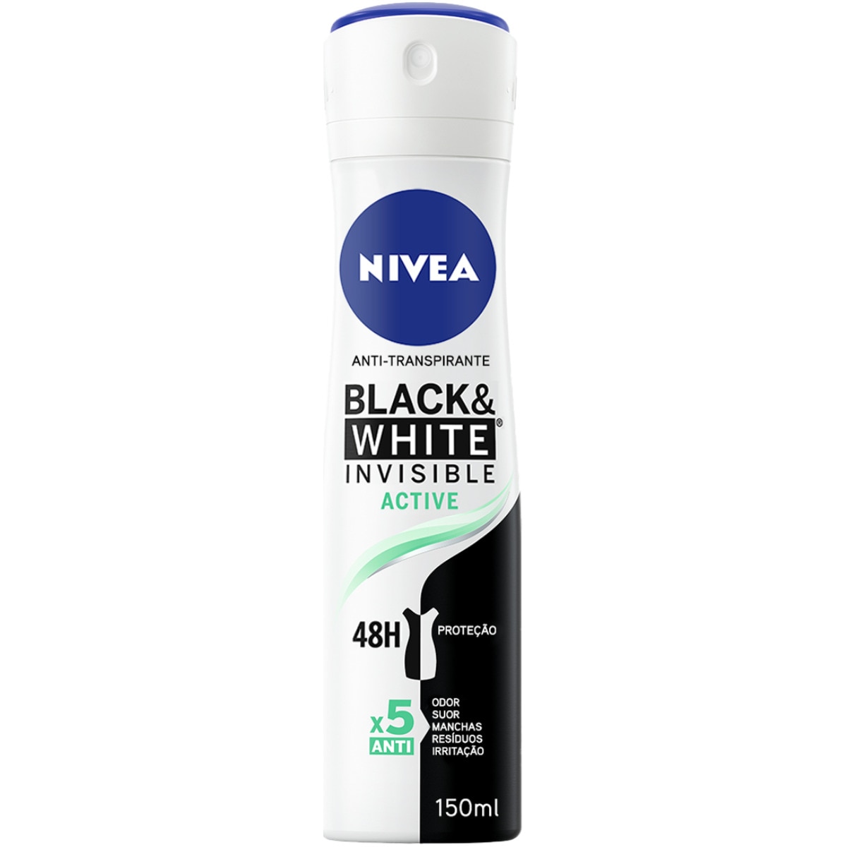 Desodorizante Active Black&White Spray Invisible embalagem 150 ml