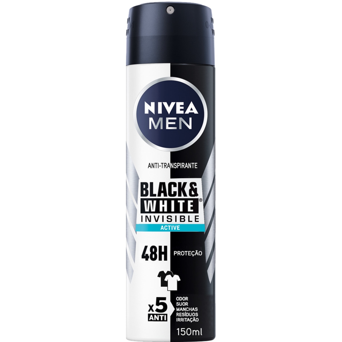 Desodorizante Active Black&White Spray Invisible embalagem 150 ml
