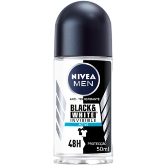 Desodorizante Black&White Active Roll-On Invisible embalagem 50 ml - Nivea Men