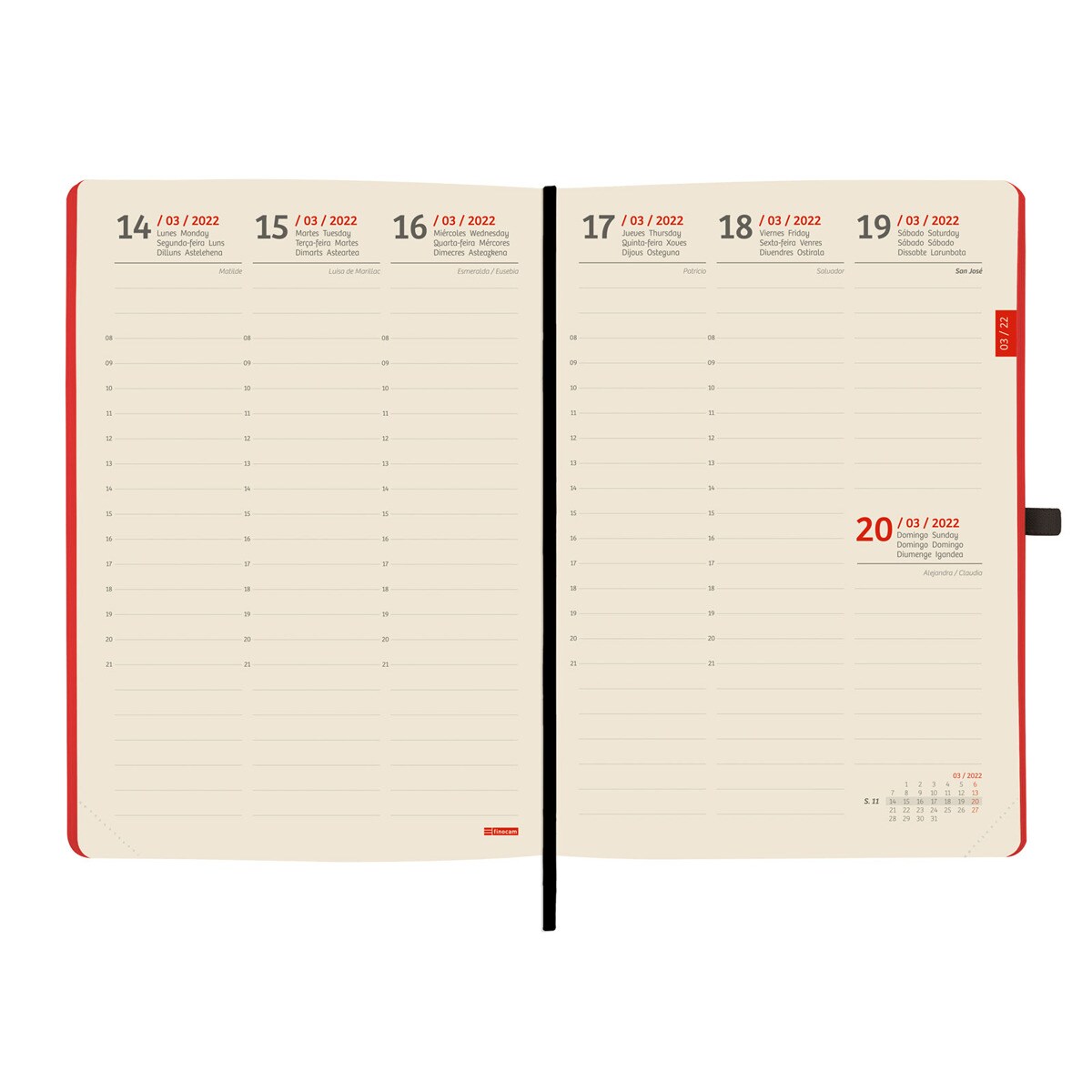 Agenda 2022 FA5 Semana Vista Vertical Flexi Lisa Finocam Rojo Rojo-3