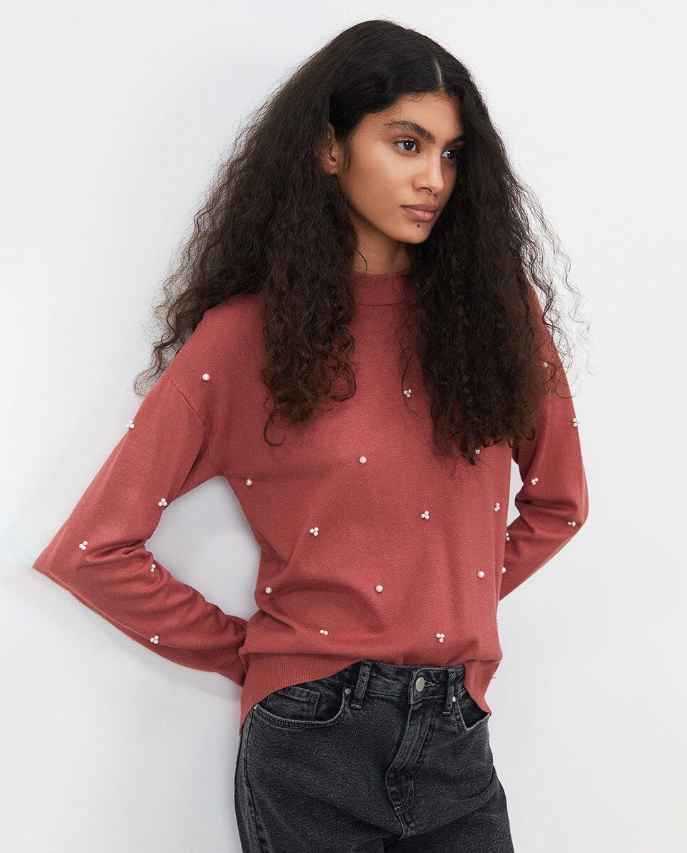 Jersey de mujer perlas cuello redondo · Sfera · El Corte Inglés