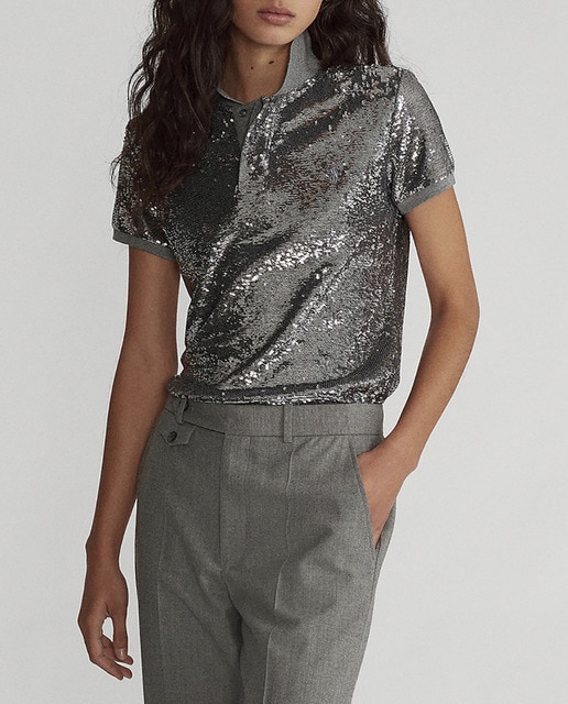 Imagen 0 de Camiseta de mujer tipo polo de lentejuelas