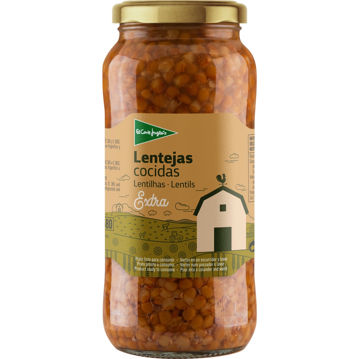 lentejas cocidas extra frasco 400 g neto escurrido